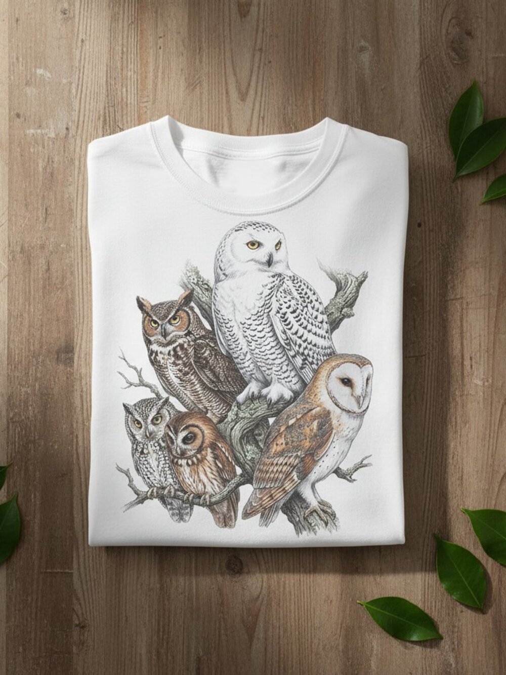 90s Owls Wildlife Collage Graphic Tee | Snowy Barn Horned Owl Shirt